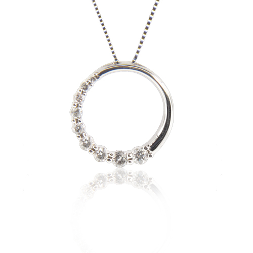 View 0.25ct tw Diamond 14k Gold Journey Circle Pendant. Chain Included