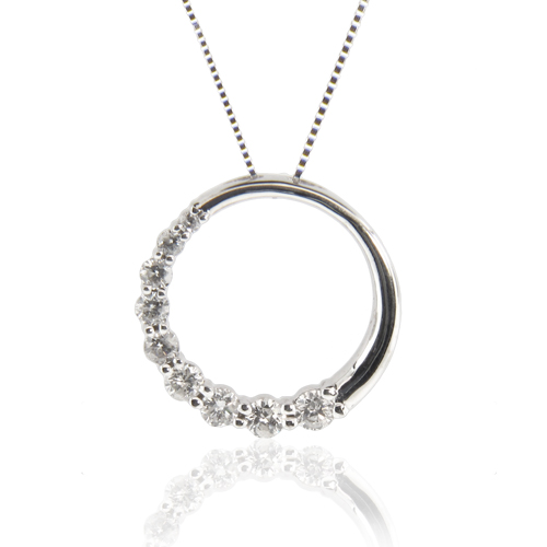 View 0.50ct tw Diamond 14k Gold Journey Circle pendant. 16 inch Box chain Included