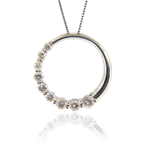 View 0.75ct tw Diamond 14k Gold Journey Circle Pendant. Chain Included (3/4 inch diameter)
