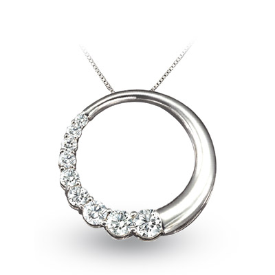 View 1.00ct tw Diamond 14k Gold Journey Circle Pendant. Chain Included