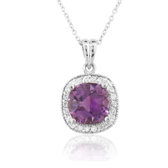 View 2.90ct tw Diamond and Amethyst Pendant set in 14k gold