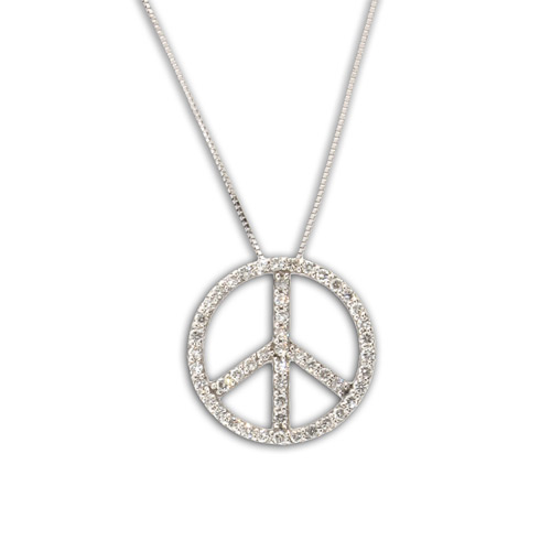 View 14k Gold Peace Sign Pendant with 0.50ct tw HI SI Quality Diamonds. Chain Included