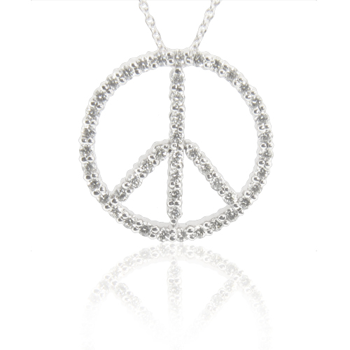 View 14k Gold Peace Sign Pendant with 0.75ct tw HI SI Quality Diamond. Chain Included