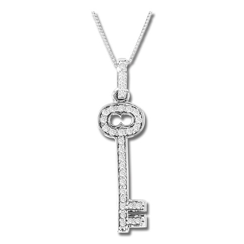 View 0.25 ct tw Diamond 14k Gold Key Pendant With 16 Inch Gold Chain