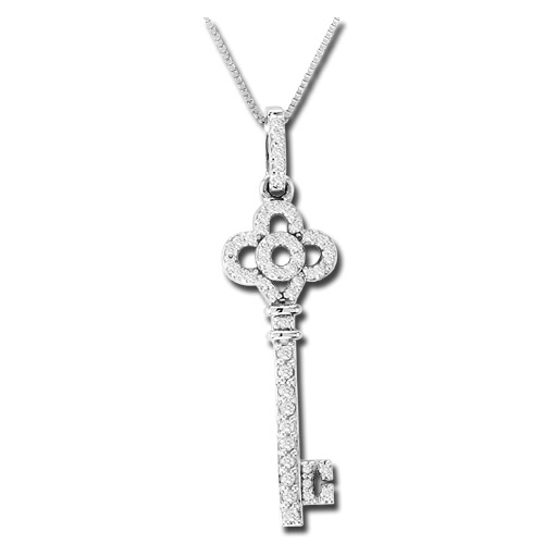 View 0.30 ct tw Diamond 14k Gold Key Pendant With 16 Inch Gold Chain