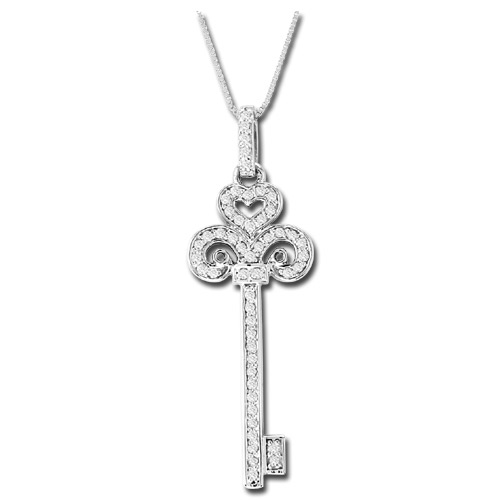 View 0.35 ct tw Diamond 14k Gold Key Pendant With 16 Inch Gold Chain