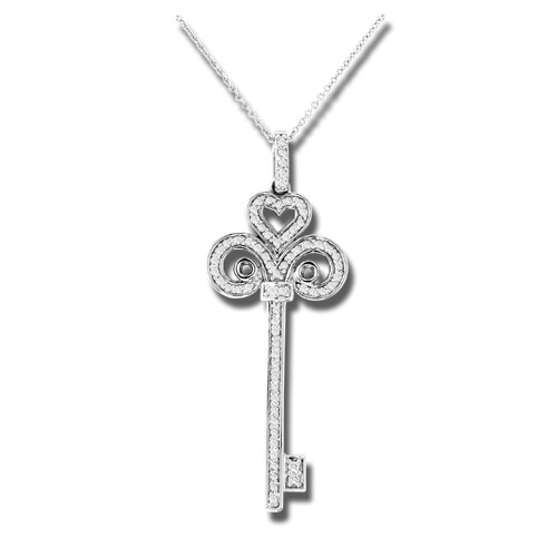 View 0.50 ct tw Diamond 14k Gold Key Pendant With 16 Inch Gold Chain