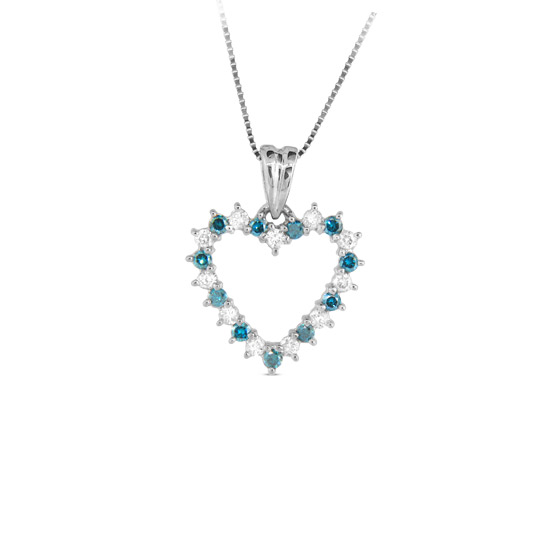 View 0.45cttw Blue and White Diamond Heart Pendant set in 14k Gold