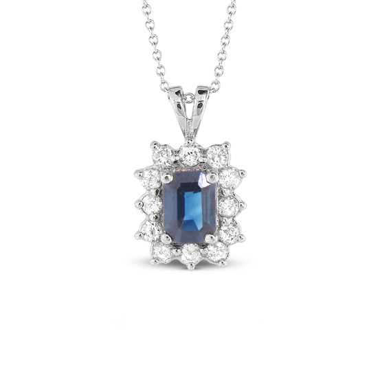 View 1.50cttw Diamond and Sapphire Pendant in 14k Gold
