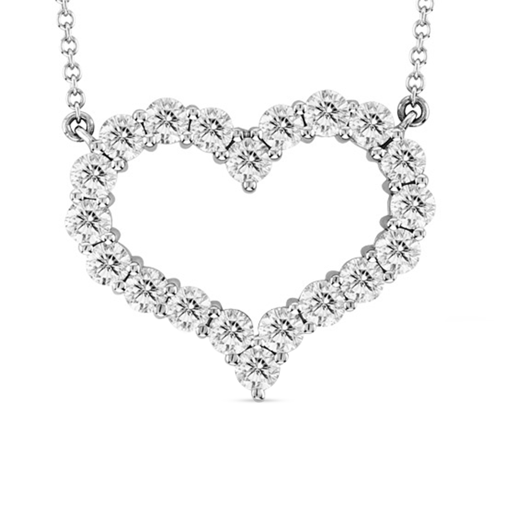 View 3.36ct tw Diamond Heart Shape Pendant Shared Prong Setting 14k Gold With 16 Inch Chain