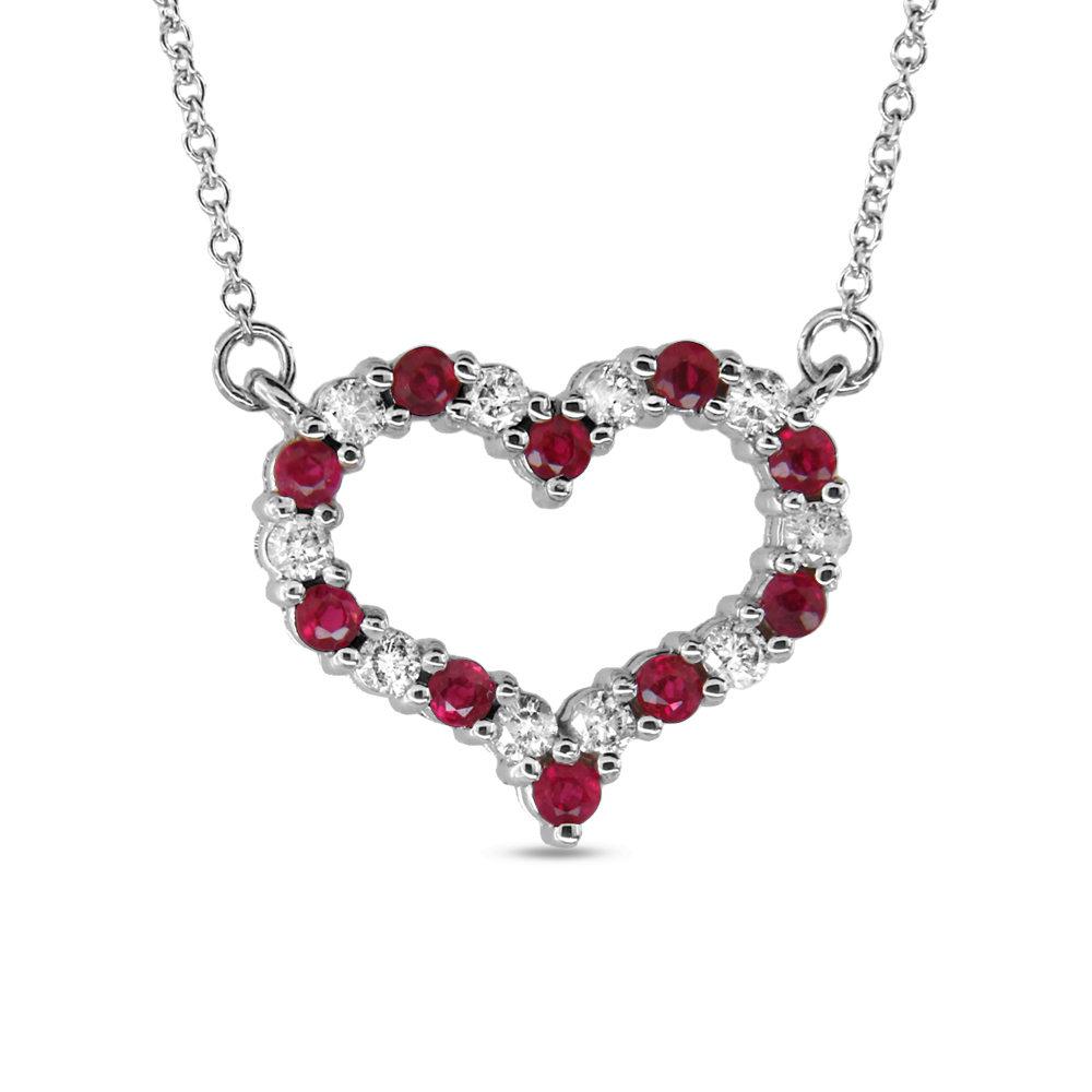 View 0.65cttw Diamond and Ruby Heart Pendant set in 14k Gold