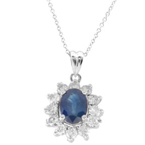 View 1.05cttw Diamond and Oval Sapphire Pendant in 14k Gold