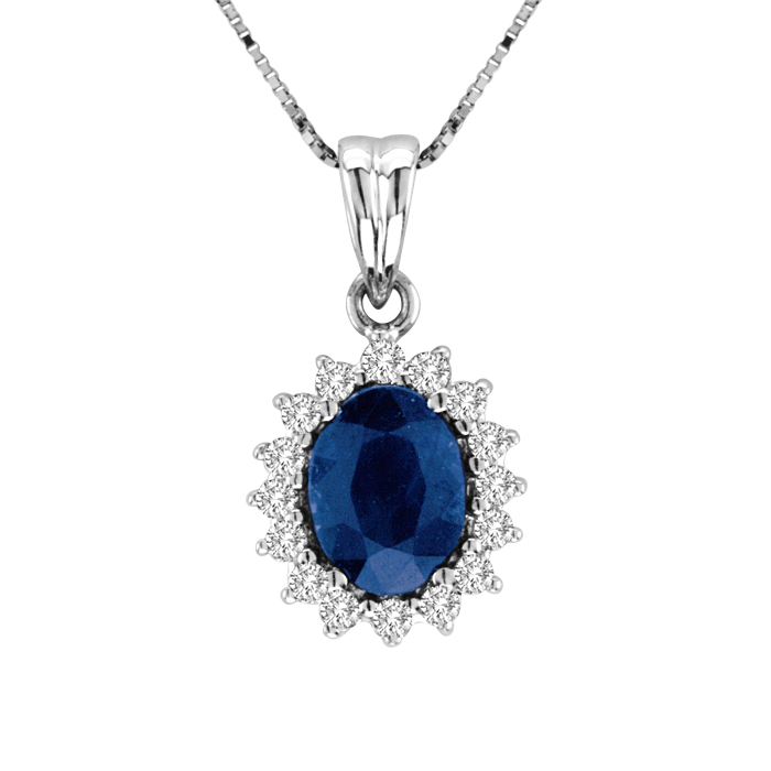 View 1.70cttw Diamond and Oval Sapphire Pendant in 14k Gold