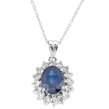 View 2.50cttw Diamond and Oval Sapphire Pendant in 14k Gold
