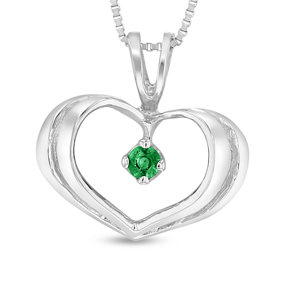 View 0.05ct Emerald Heart Pendant in 14k White Gold