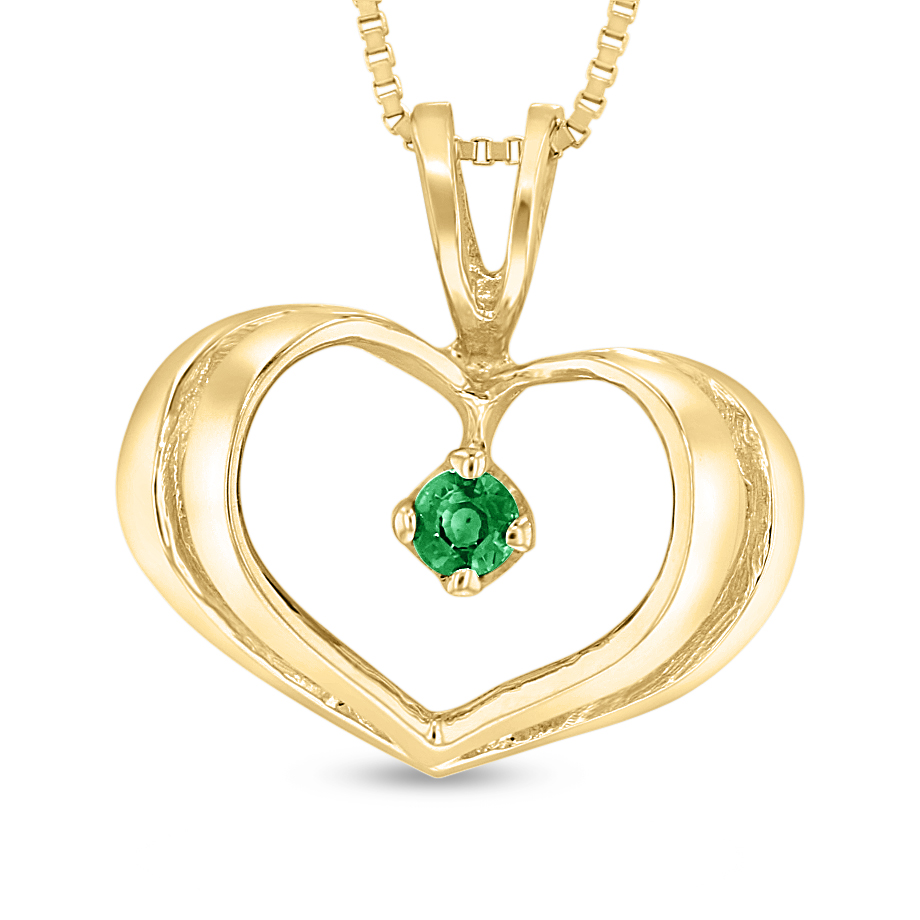 View 0.05ct Emerald Heart Pendant in 14k Yellow Gold