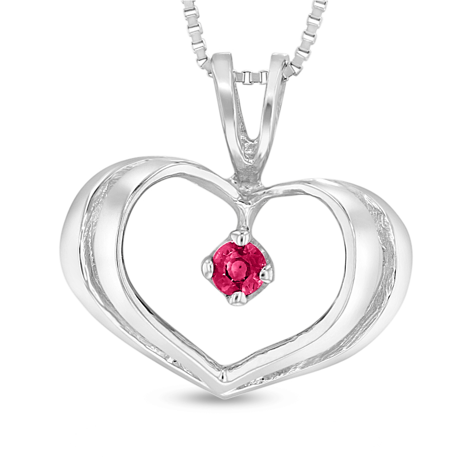 View 0.06ct Ruby Heart Pendant in 14k White Gold