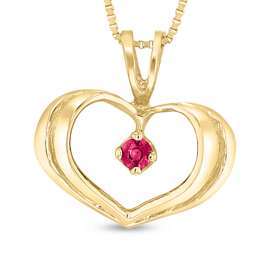 View 0.06ct Ruby Heart Pendant in 14k Yellow Gold