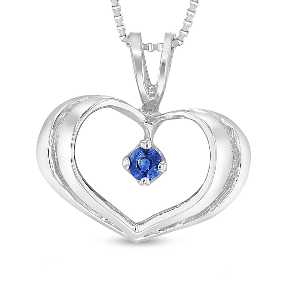 View 0.06ct Sapphire Heart Pendant in 14k White Gold