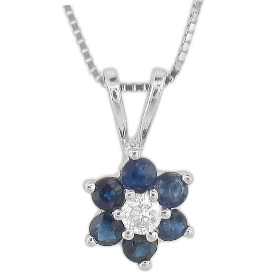 0.47ct tw Flower Cluster Diamond and Sapphire Pendant in 14k Gold