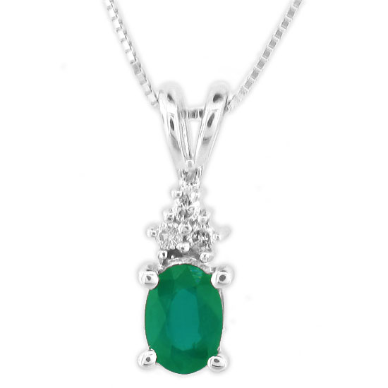 View 0.39ct tw Diamond and Oval Emerald Pendant in 14k Gold