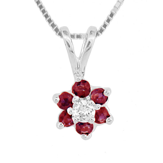 0.29ct tw Ruby and Diamond Flower Cluster Pendant in 14k Gold