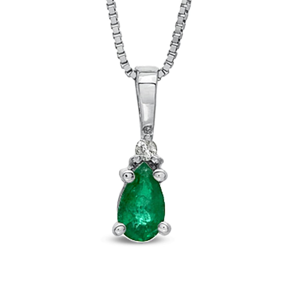 0.20ct tw Pear Shaped Emerald and Diamond Pendant in 14k Gold