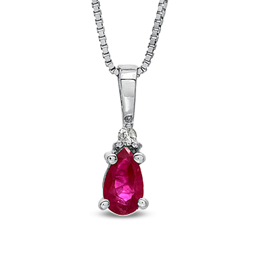 View 0.19ct tw Diamond and Natural Heated Pear Shaped Ruby Pendant in 14k Gold
