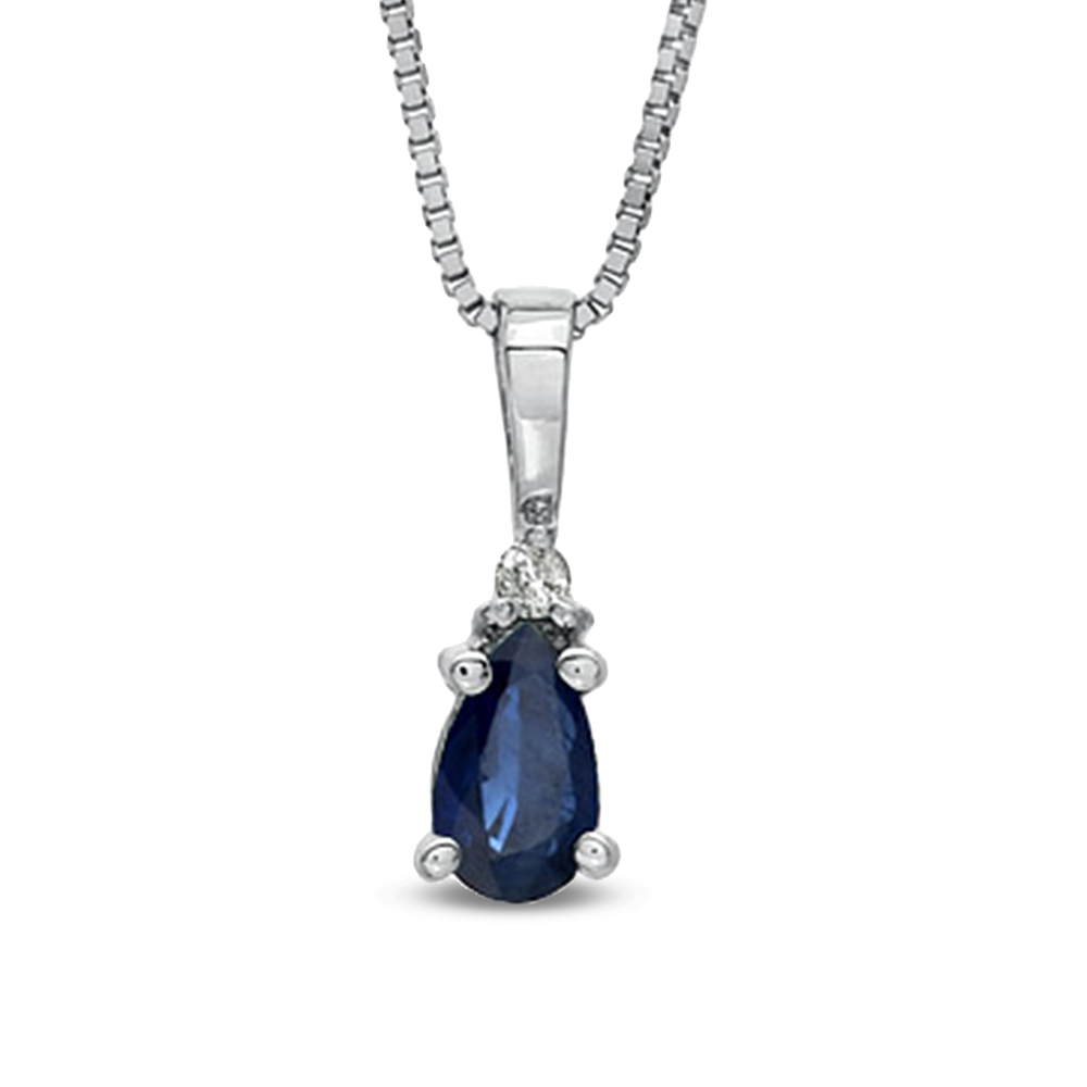 0.23ct tw Diamond and Pear Shaped Sapphire Pendant in 14k Gold 