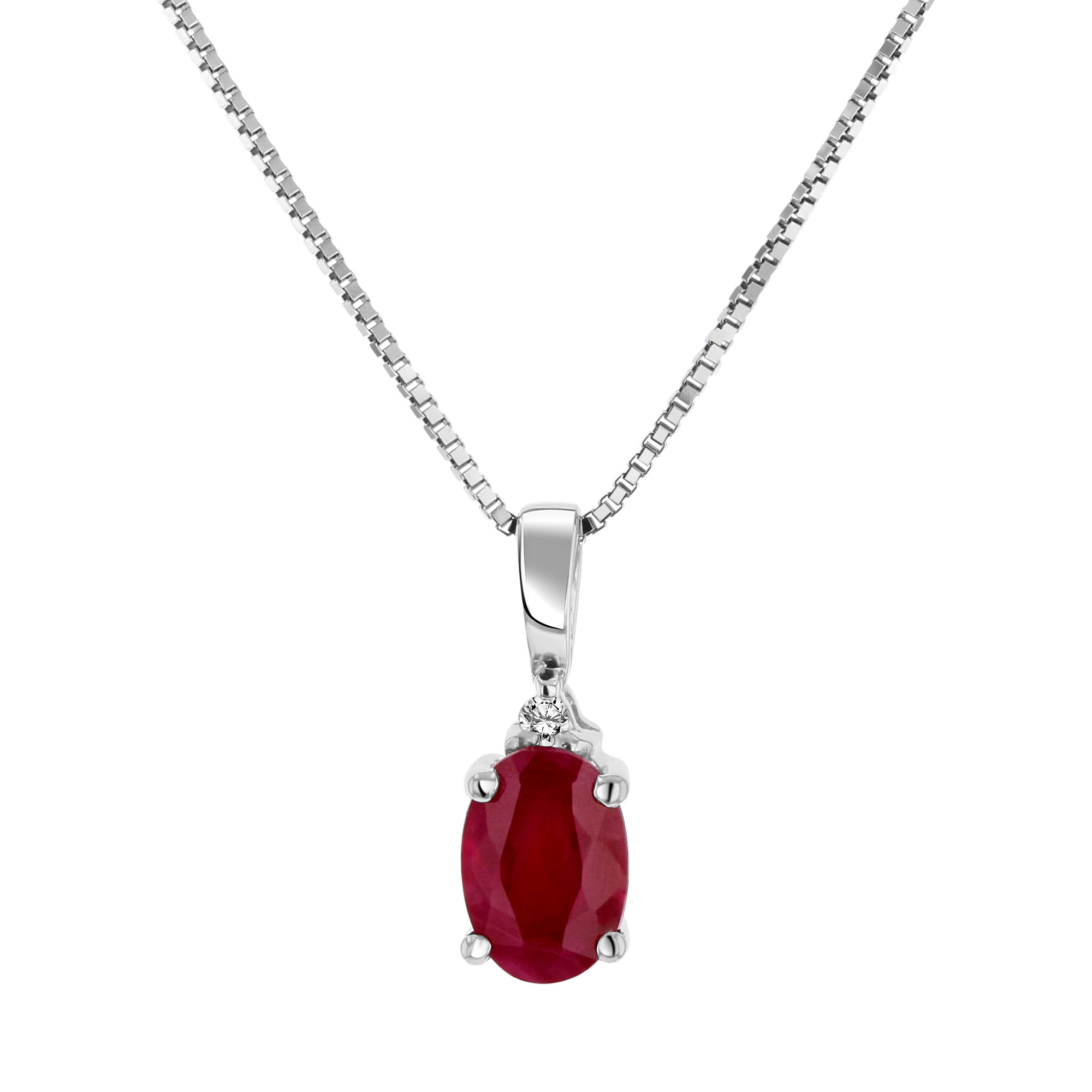 0.52ct tw Diamond and Natural Heated Oval Ruby Pendant in 14k Gold
