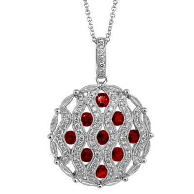 1.58ct tw Circle Ruby and Diamond Pendant set in 14k Gold
