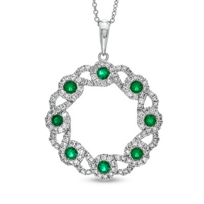 1.49ct tw Circle Pendant with Emerald and Diamonds set in 14k Gold
