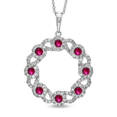 View 1.84ct tw Circle Pendant with Ruby and Diamonds Set in 14k Gold