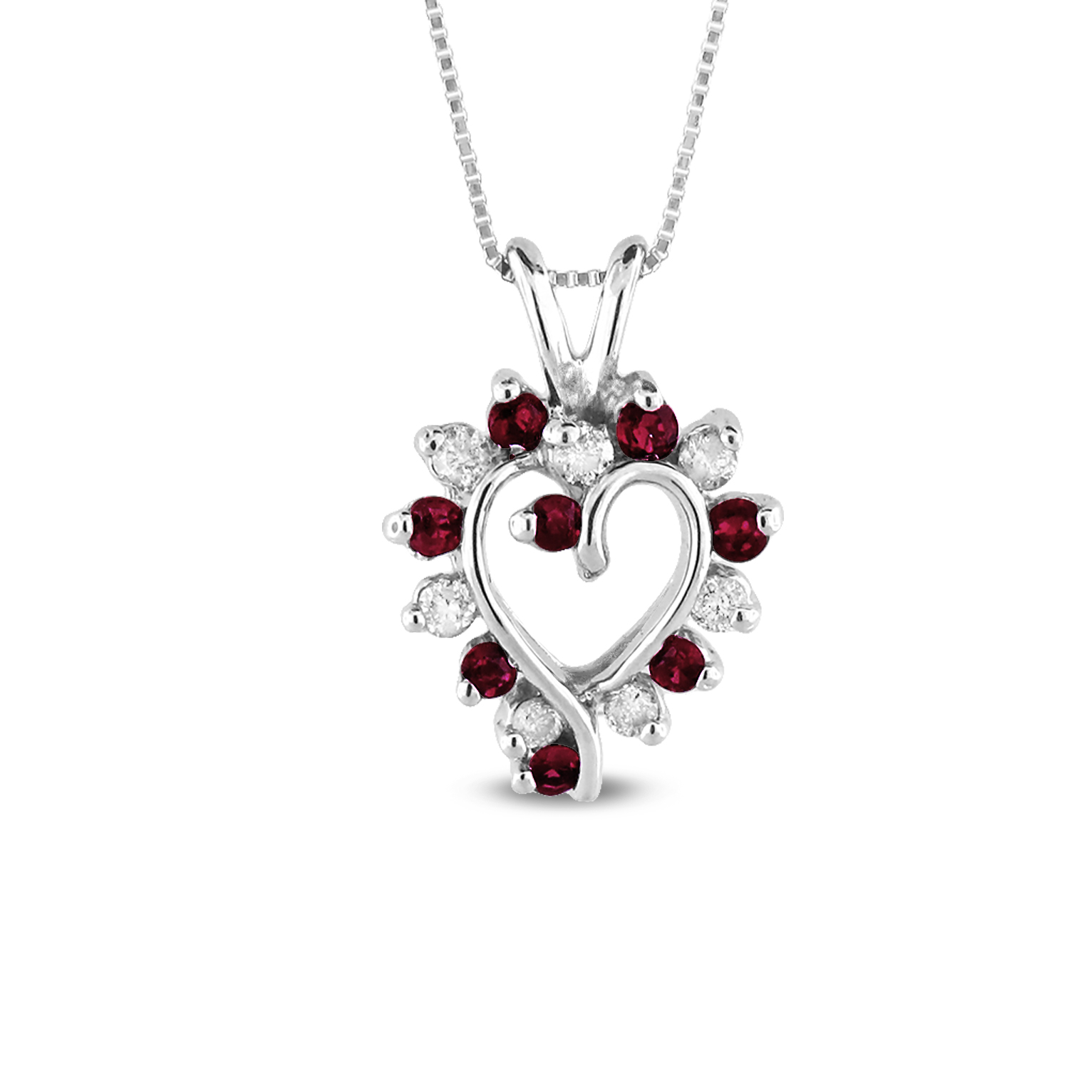 View 0.45cttw Diamond and Ruby Heart Pendant set in 14k Gold