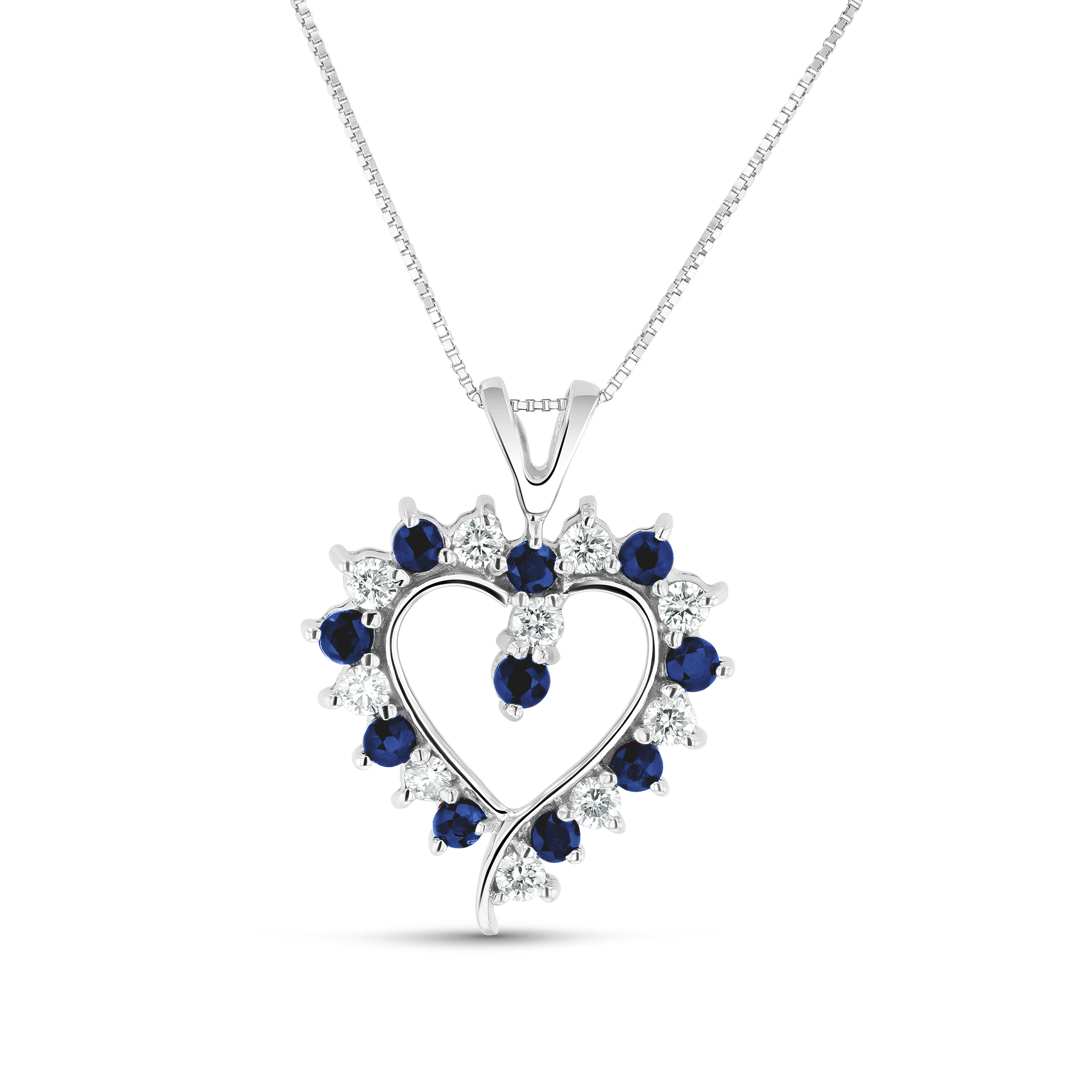 View 0.88ctw Diamond and Sapphire Heart Shaped Pendant in 14k White Gold