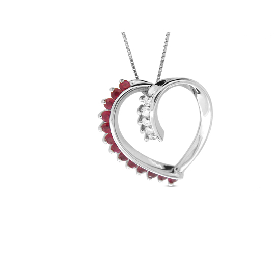 View 0.70cttw Diamond and Ruby Heart Pendant set in 14k Gold