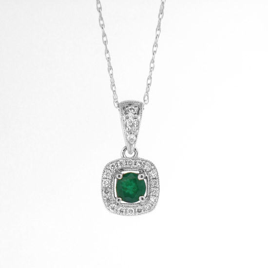 0.43cttw Emerald and Diamond Pendant in 14k Gold