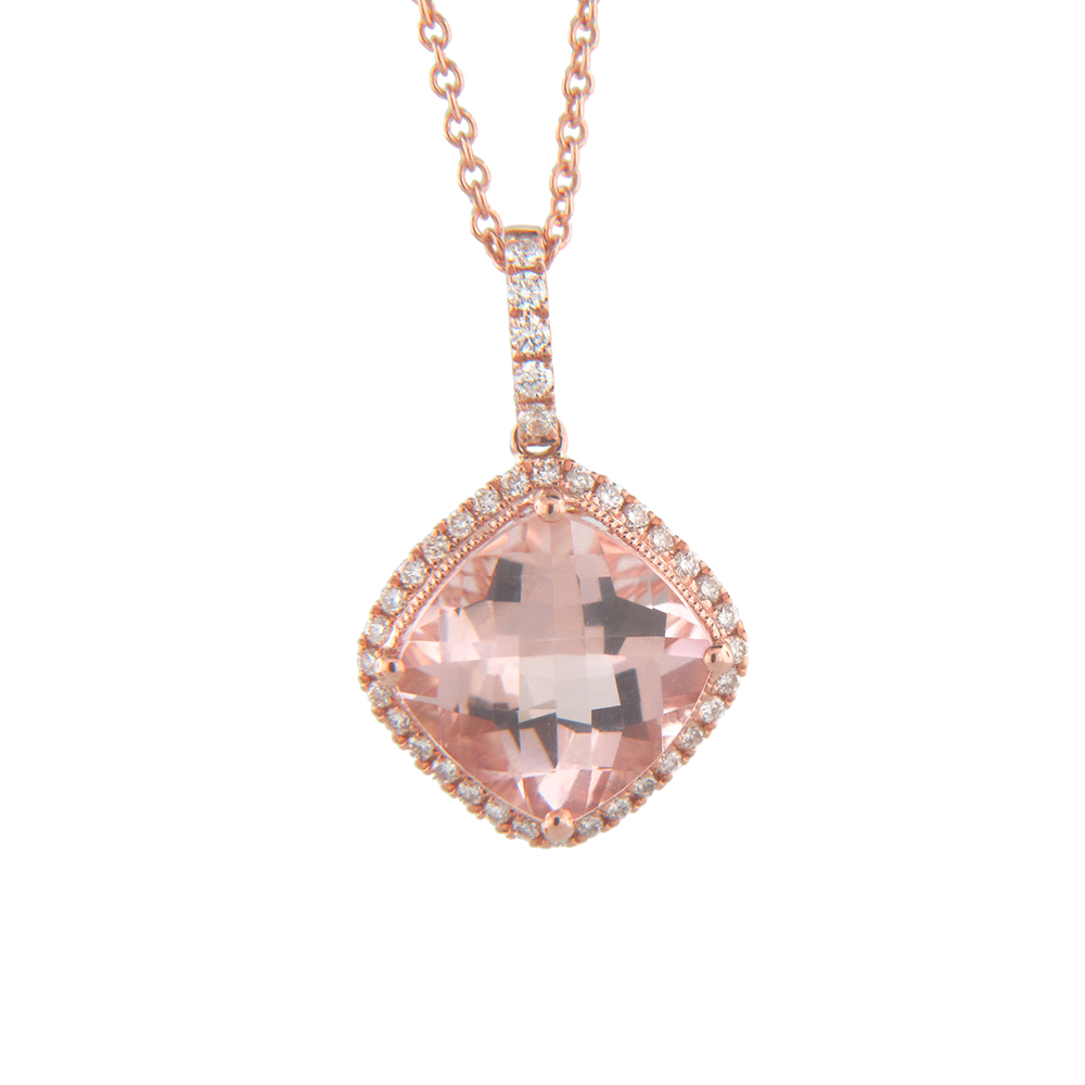 View 2.70cttw Morganite and Diamond Pedant in 14k Rose Gold