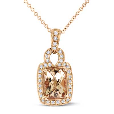 View Diamond and Morganite Fashion Pendant in 14k Rose Gold