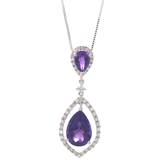 View Diamond and Amethyst Fashion Pendant in 14k White Gold