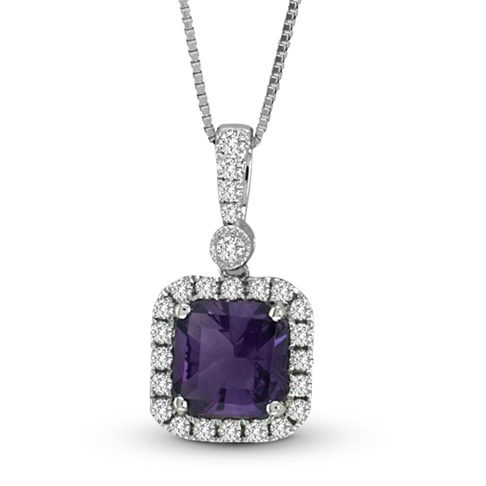 View 1.13cttw Diamond and Amethyst Fashion Pendant in 14k White Gold