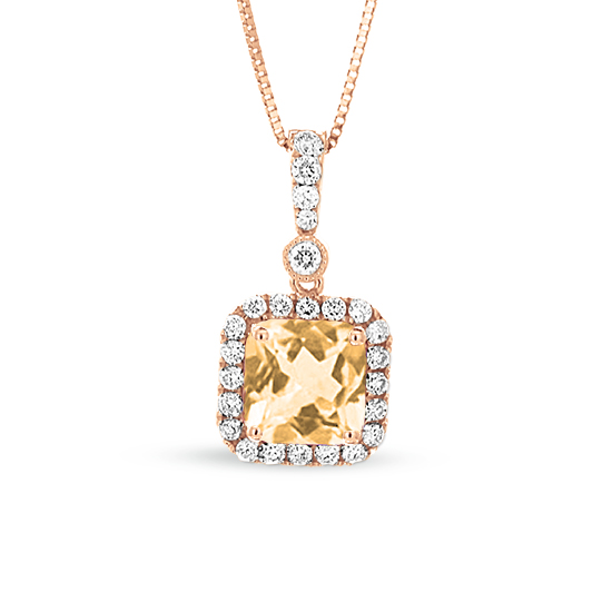 1.10cttw Diamond and Morganite Pendant in 14k Rose Gold