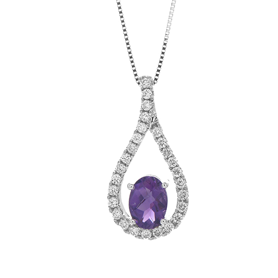 View 0.88cttw Diamond and Amethyst Fashion Pendant in 14k White Gold