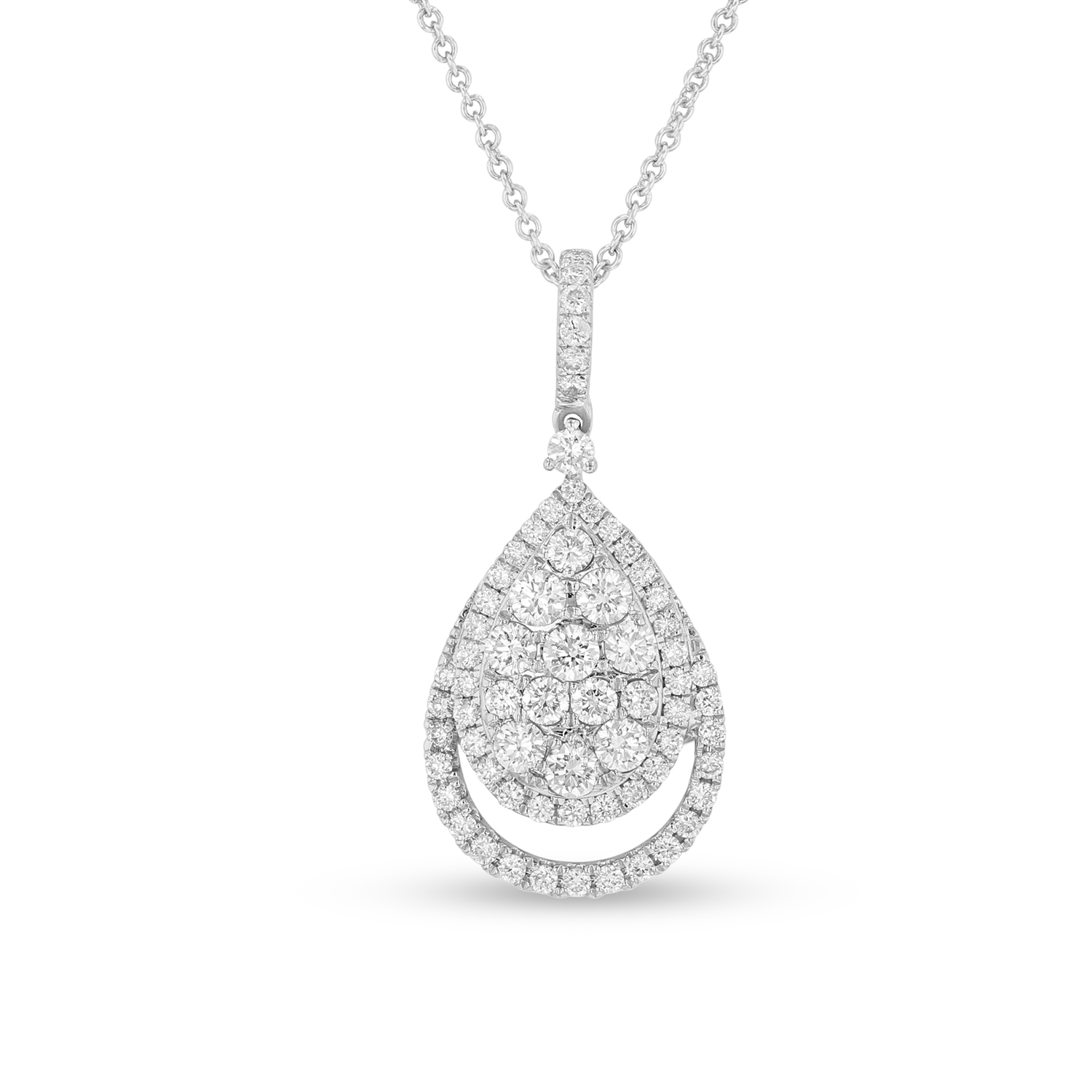 View 0.93ctw Diamond Pear Shaped Cluster Pendant in 18k White Gold