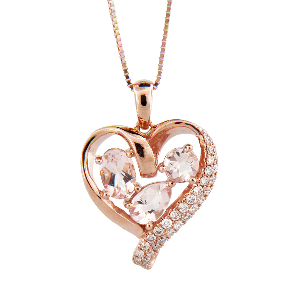 1.06cttw Morganite and Diamond Heart Pendant in 14k Rose Gold