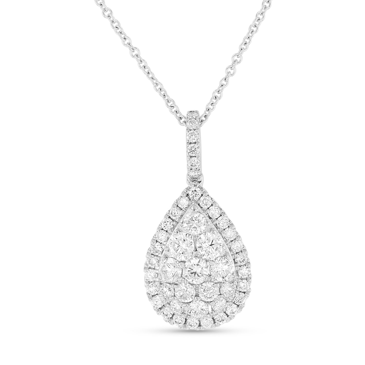View 0.90ctw Diamond Pear Shaped Cluster Pendant in 18k White Gold
