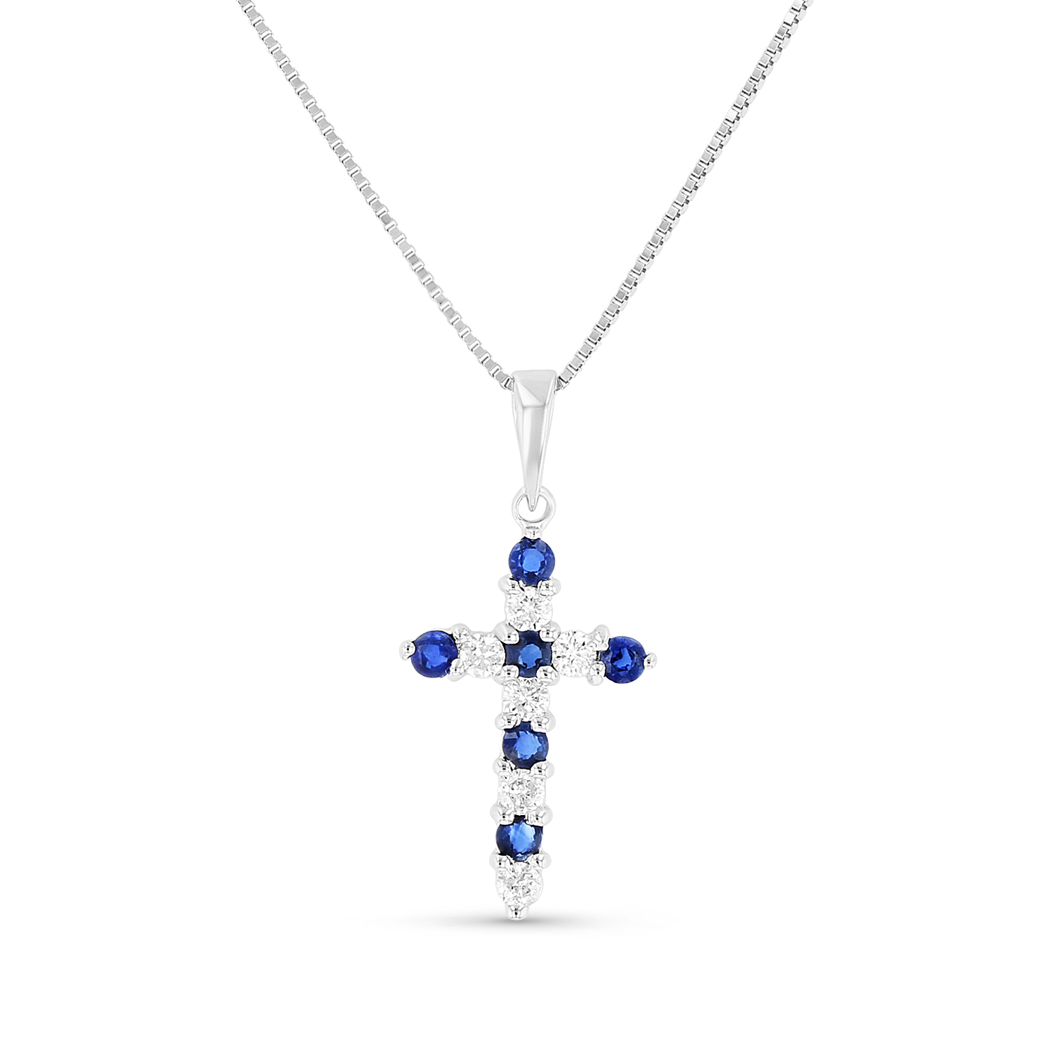 View 0.30ctw Diamond and Sapphire Pendant in 14k White Gold