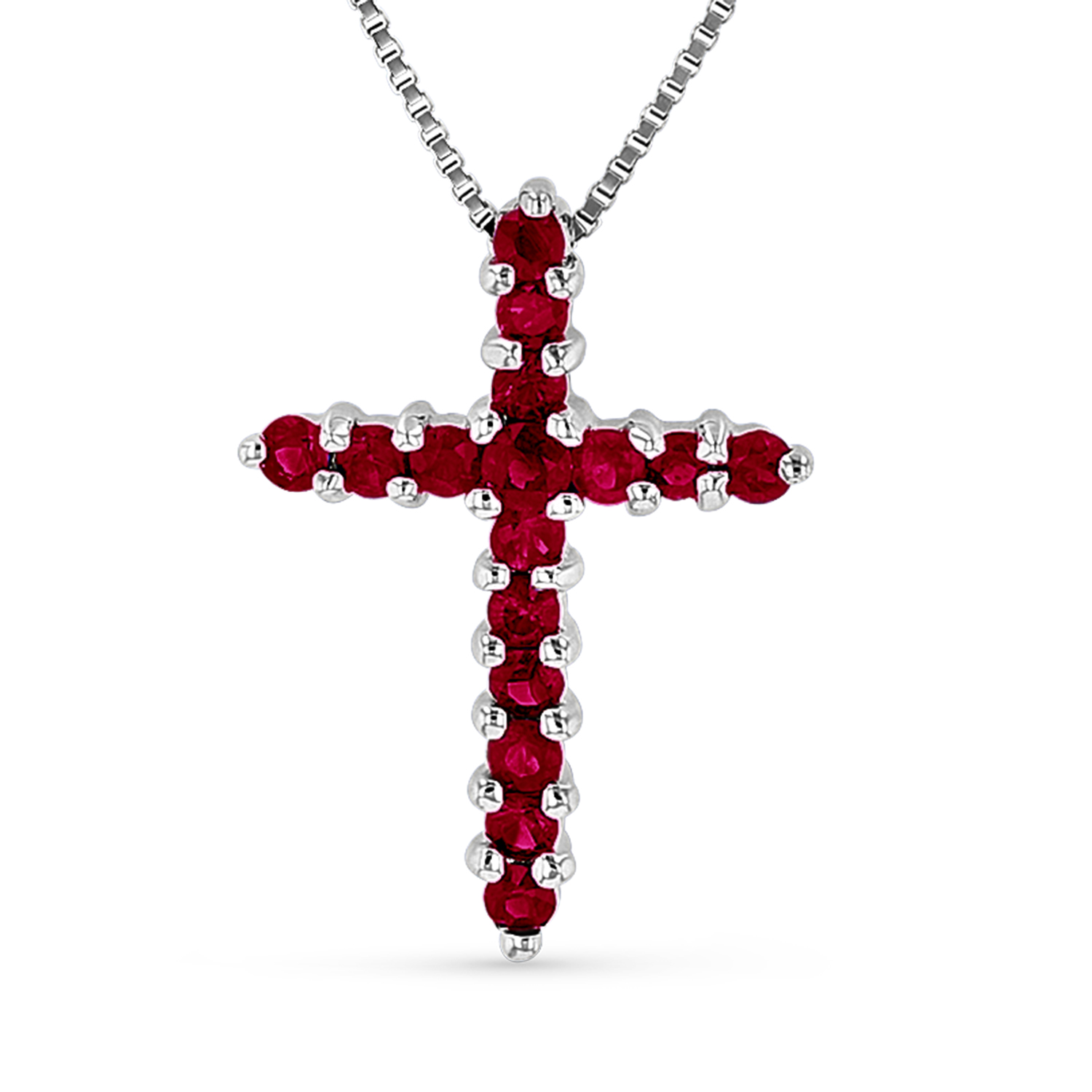 View 0.32ctw Ruby Cross Pendant in 14k White Gold