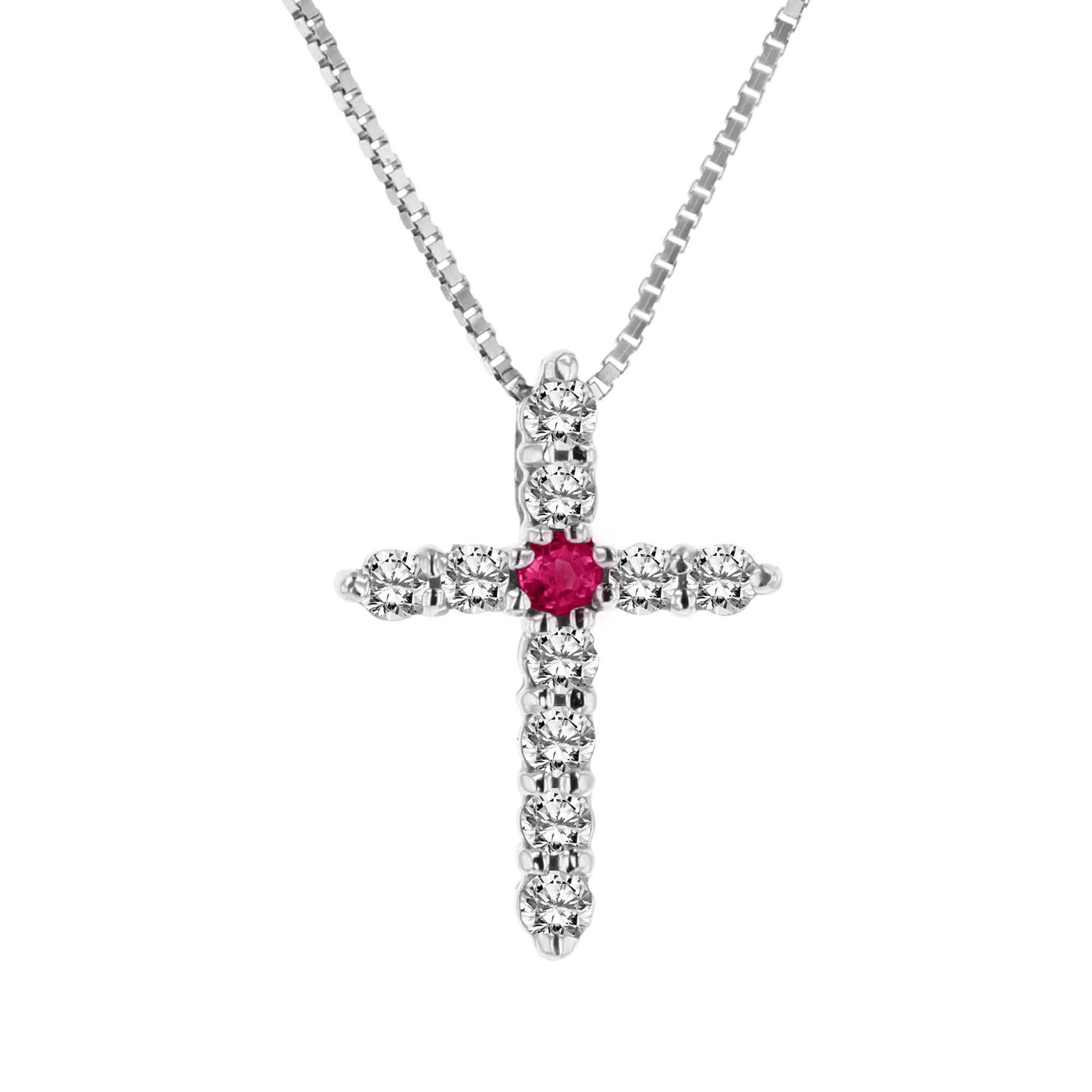 View 0.18ctw Diamond and Ruby Cross in 14K Gold