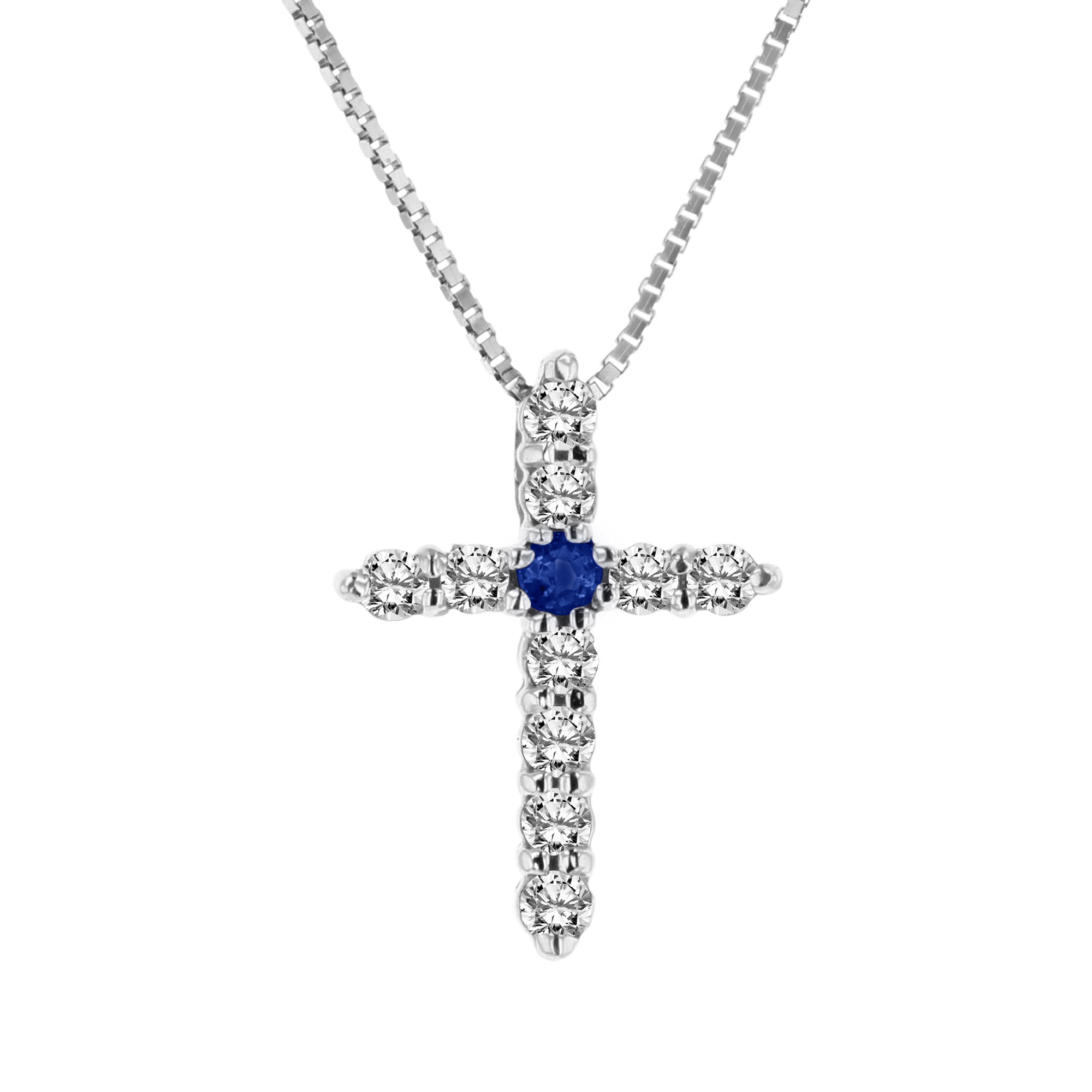 View 0.18ctw Sapphire and Diamond Cross Pendant in 14k White Gold